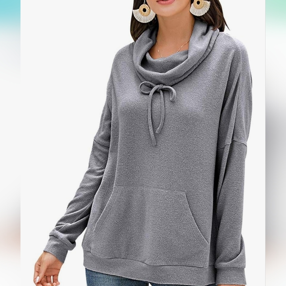 Cozy Warm Gray Women's Cowl Neck Sweater